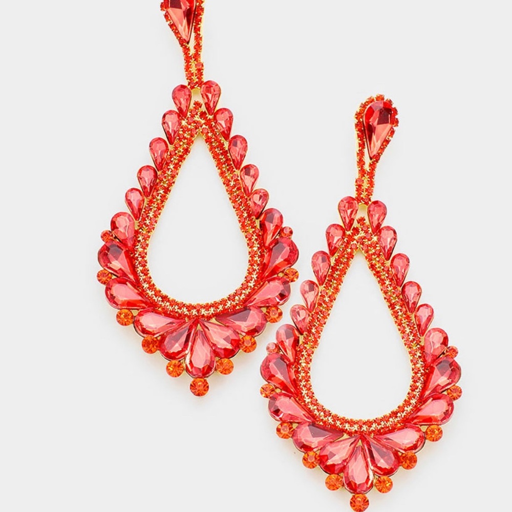 Orange Teardrop Cluster Vine Earrings
